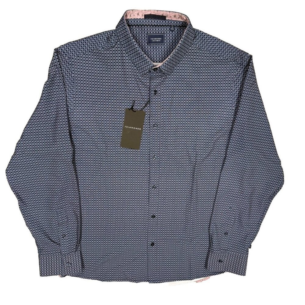 NWT 7 Diamonds Dress Shirt Stretch Geometric Long Sleeve Button Up Blue XXL